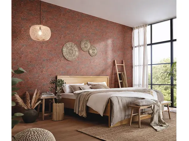 tapet dormitor imitatie decorativa maro