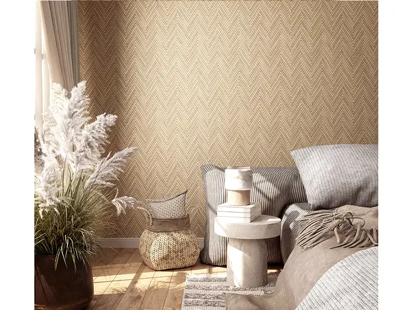 tapet dormitor imitatie placaj din lemn bej