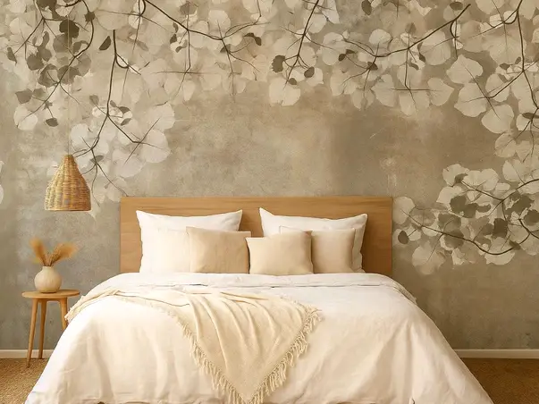 tapet dormitor model bej cu flori modern