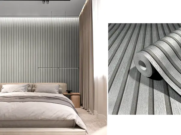tapet dormitor model cu dungi argintii