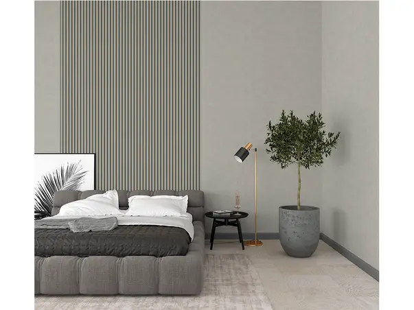 tapet dormitor model cu dungi taupe