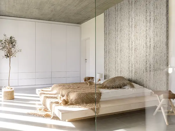 tapet dormitor piatra bej stilizata