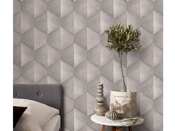 tapet dormitor taupe geometric