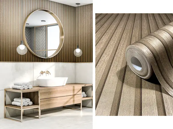 tapet dungi imitatie riflaje lemn bej sidefat