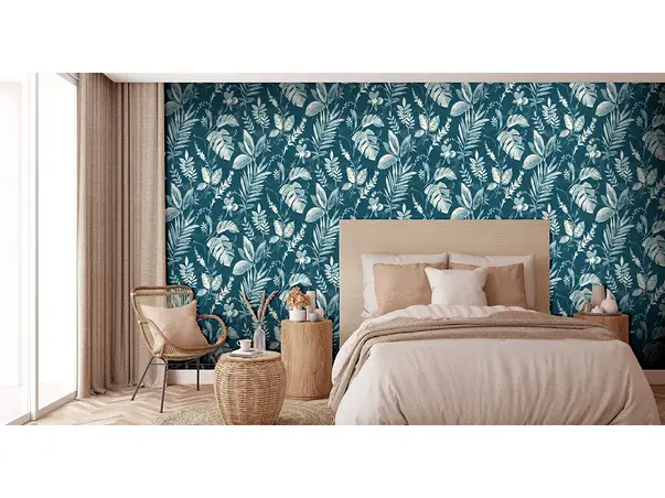 tapet floral albastru inchis ugepa