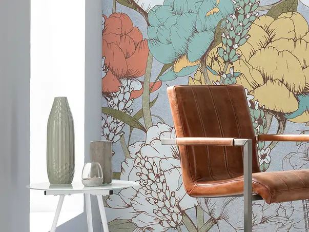 tapet floral bujori pastel