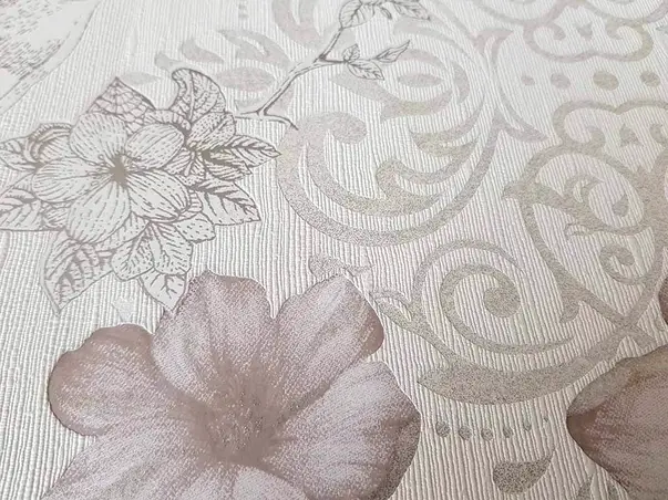 tapet floral clasic in nuante de gri detalii