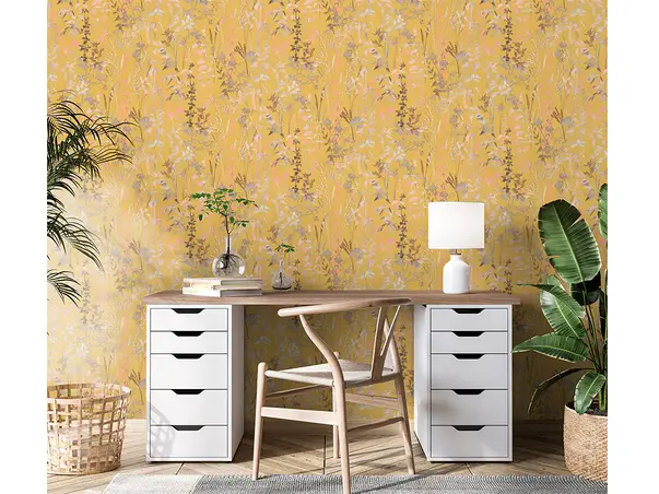 tapet floral modern galben mustar