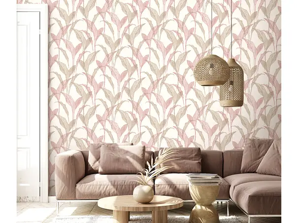 tapet frunze bej roz