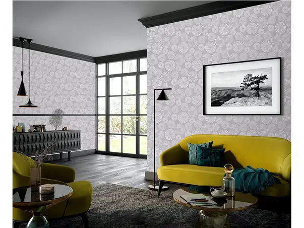 tapet gri cu cercuri albe