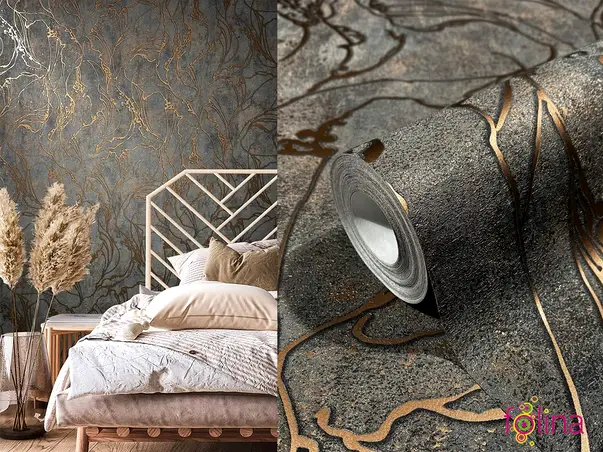 tapet gri cu detalii bronz