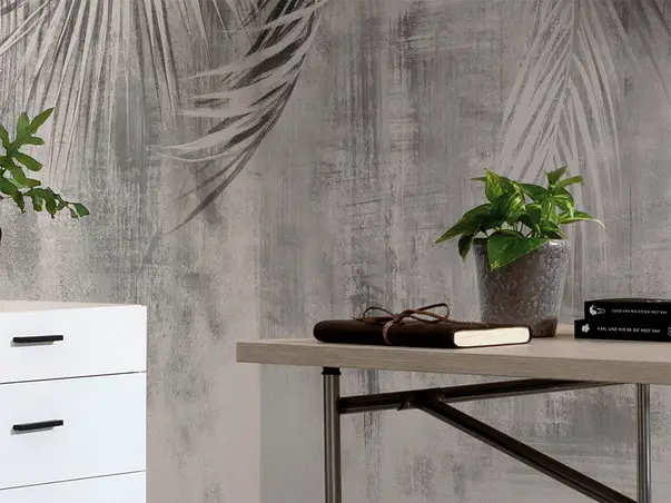 tapet gri cu frunze palmier