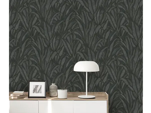 tapet gri inchis frunze stilizate