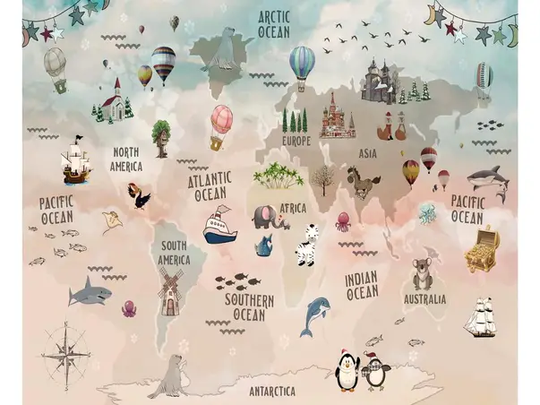 tapet harta lumii pentru copii dimensiuni personalizate