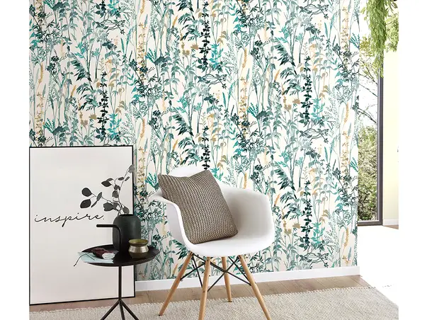 tapet hol floral turcoaz