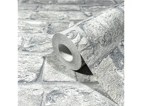 tapet imitatie caramida gri deschis