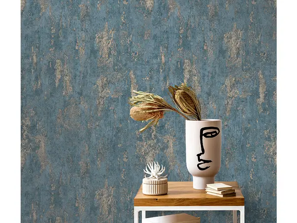 tapet imitatie decorativa albastra