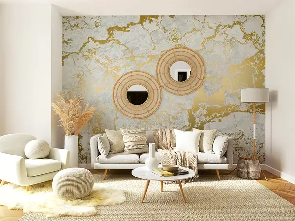 tapet imitatie marmura pentru living