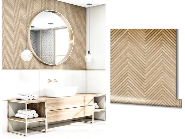 tapet imitatie panou lemn chevron bej