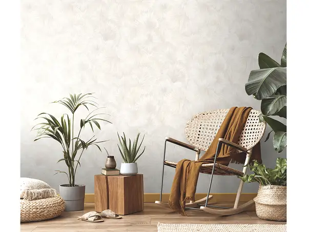 tapet ivoire cu flori stilizate pentru living dormitor birou