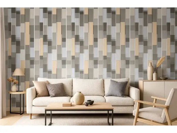 tapet living 3d geometric bej