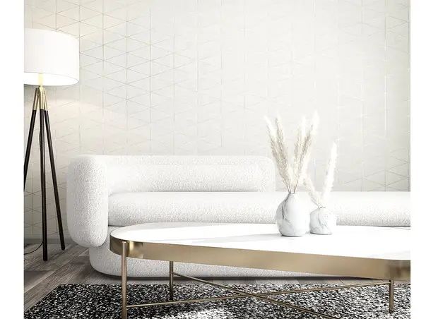 tapet living alb cu model geometric marburg