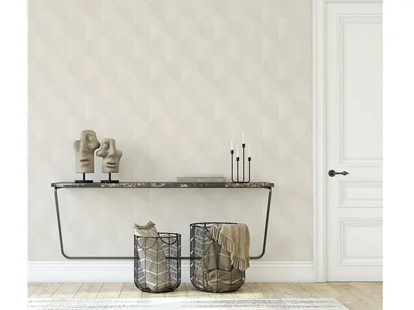 tapet living alb unt cu model geometric discret