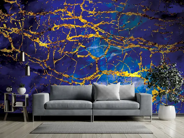 tapet living albastru