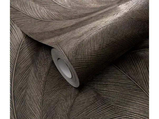 tapet living cu frunze efect metalic