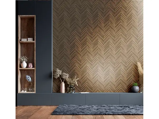 tapet living cu model chevron textura lemn