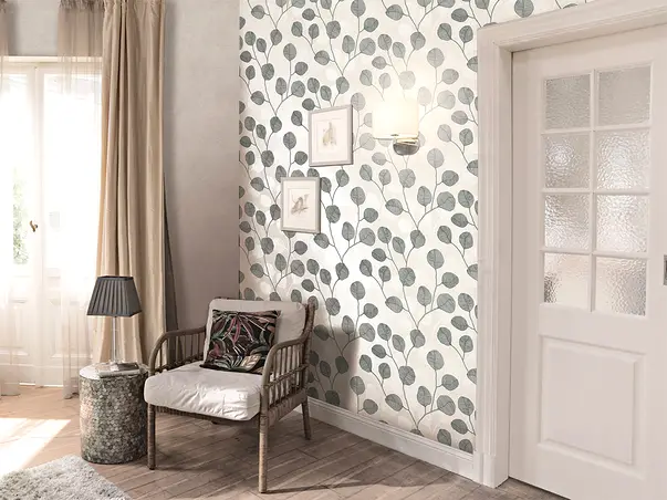 tapet living cu model crengi cu frunze