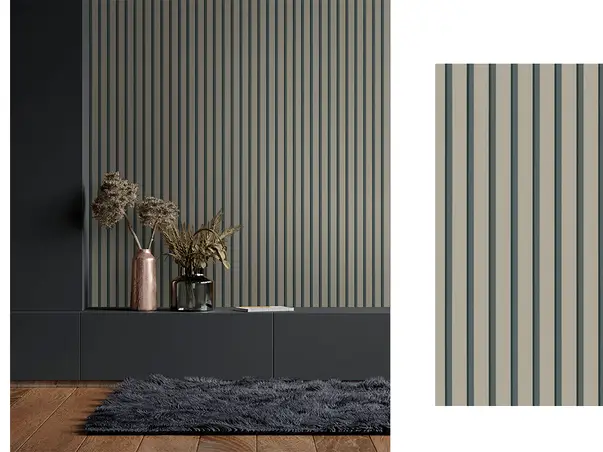 tapet living cu model dungi taupe tip riflaje