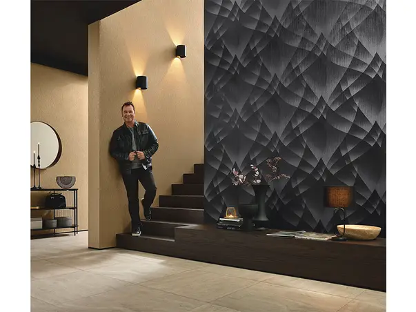 tapet living cu model geometric 3d gri inchis