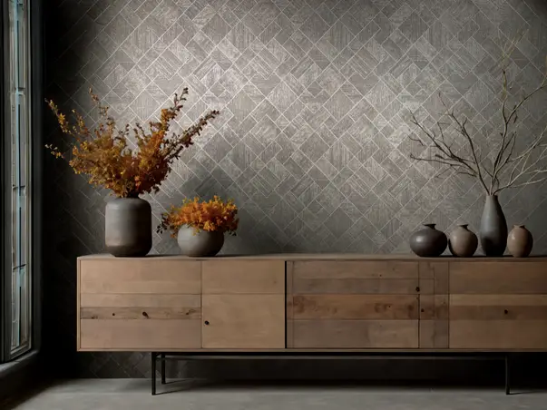 tapet living cu model geometric taupe
