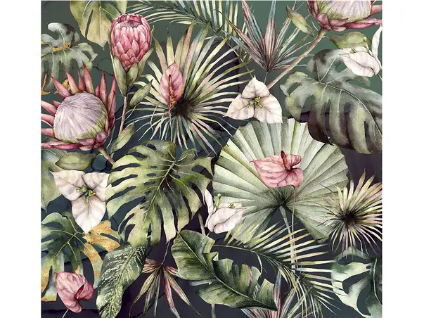 tapet living cu plante exotice verzi