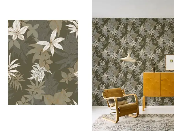 tapet living floral maro taupe grandeco