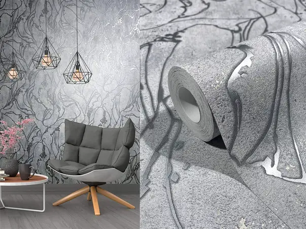 tapet living gri argintiu