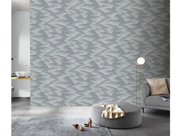 tapet living gri argintiu cu model geometric 3d