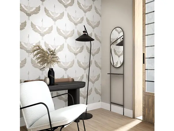 tapet living marburg kyoto model ivoire cu pasari in zbor