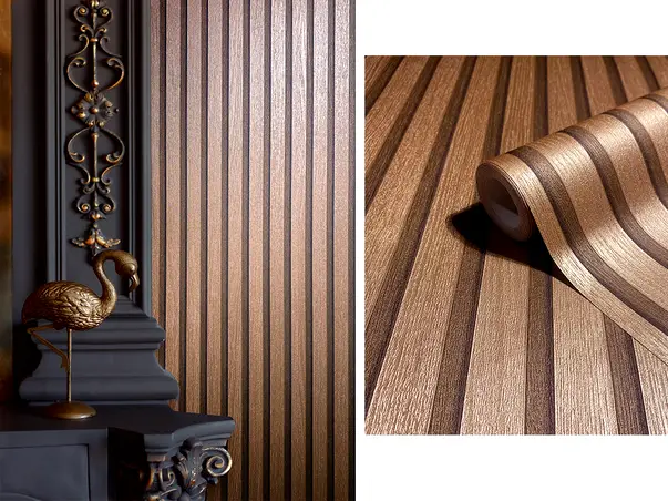 tapet modern cu dungi maro metalic