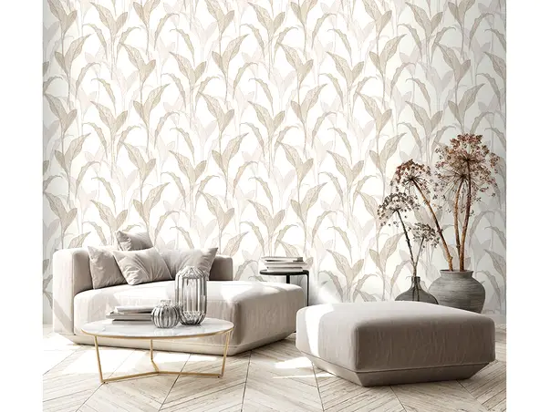 tapet modern cu frunze bej gri