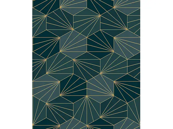 tapet modern verde ugepa cu model geometric auriu galactik l94901