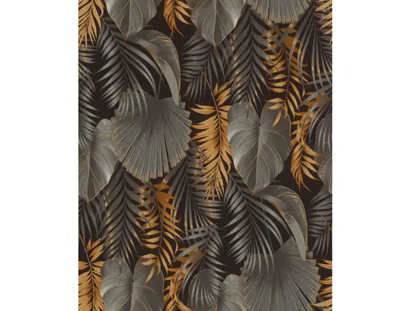 tapet negru cu frunze gri aurii rasch 462043