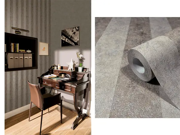 tapet perete birou model cu dungi late greige