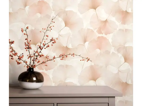 tapet roz pal cu model frunze