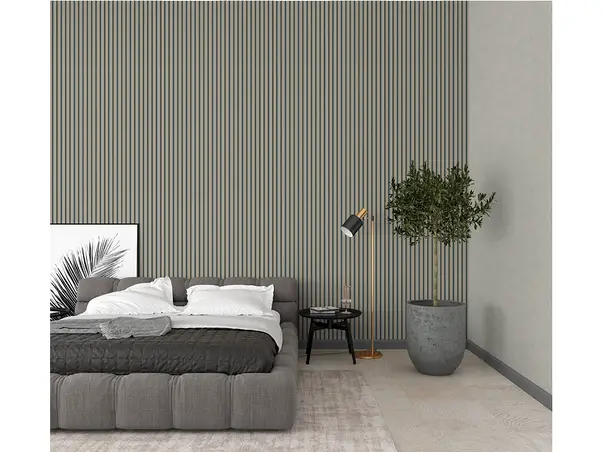 tapet taupe cu dungi pentru dormitor