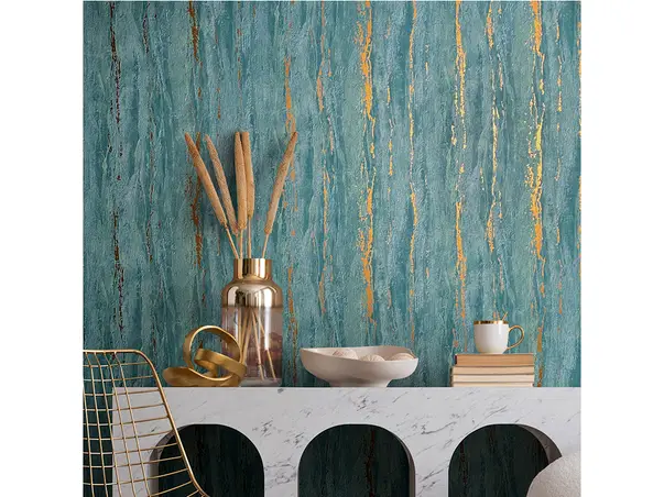 tapet turcoaz cu detalii auriu metalic