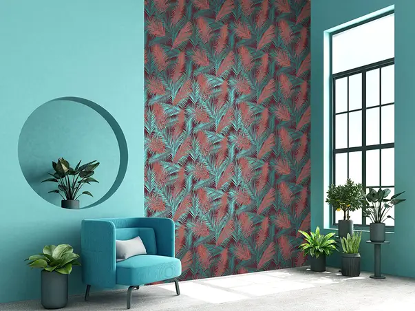 tapet turcoaz cu frunze