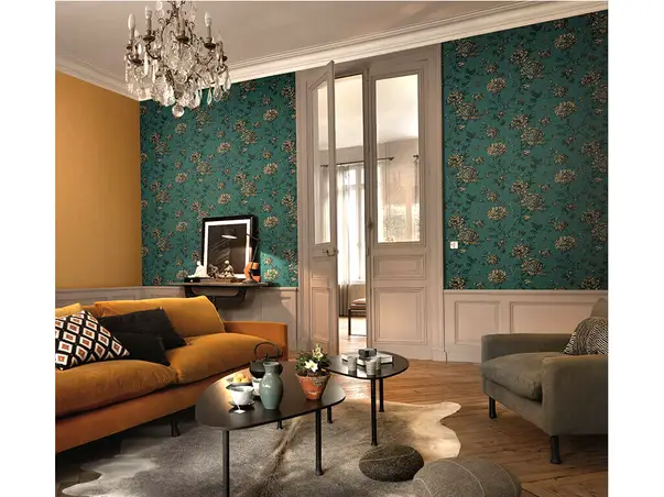 tapet verde cu motive florale erismann