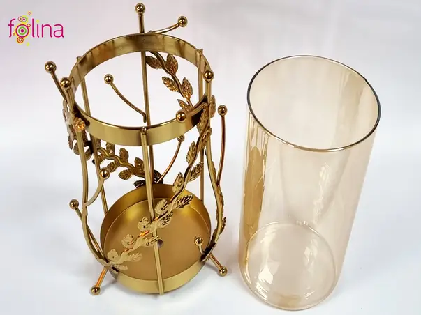 vaza decorativa din sticla cu supor metalic auriu